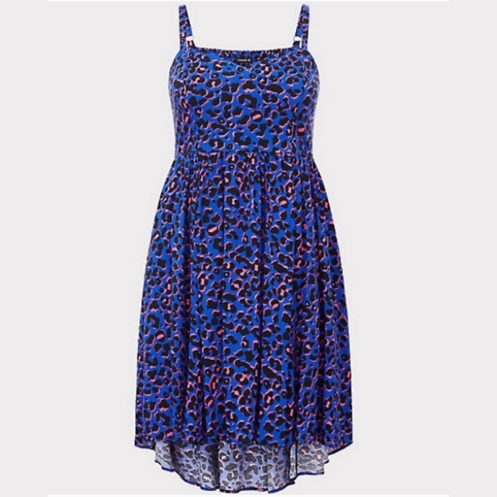 Torrid Blue and Bright Orange Animal Print High Low Dress